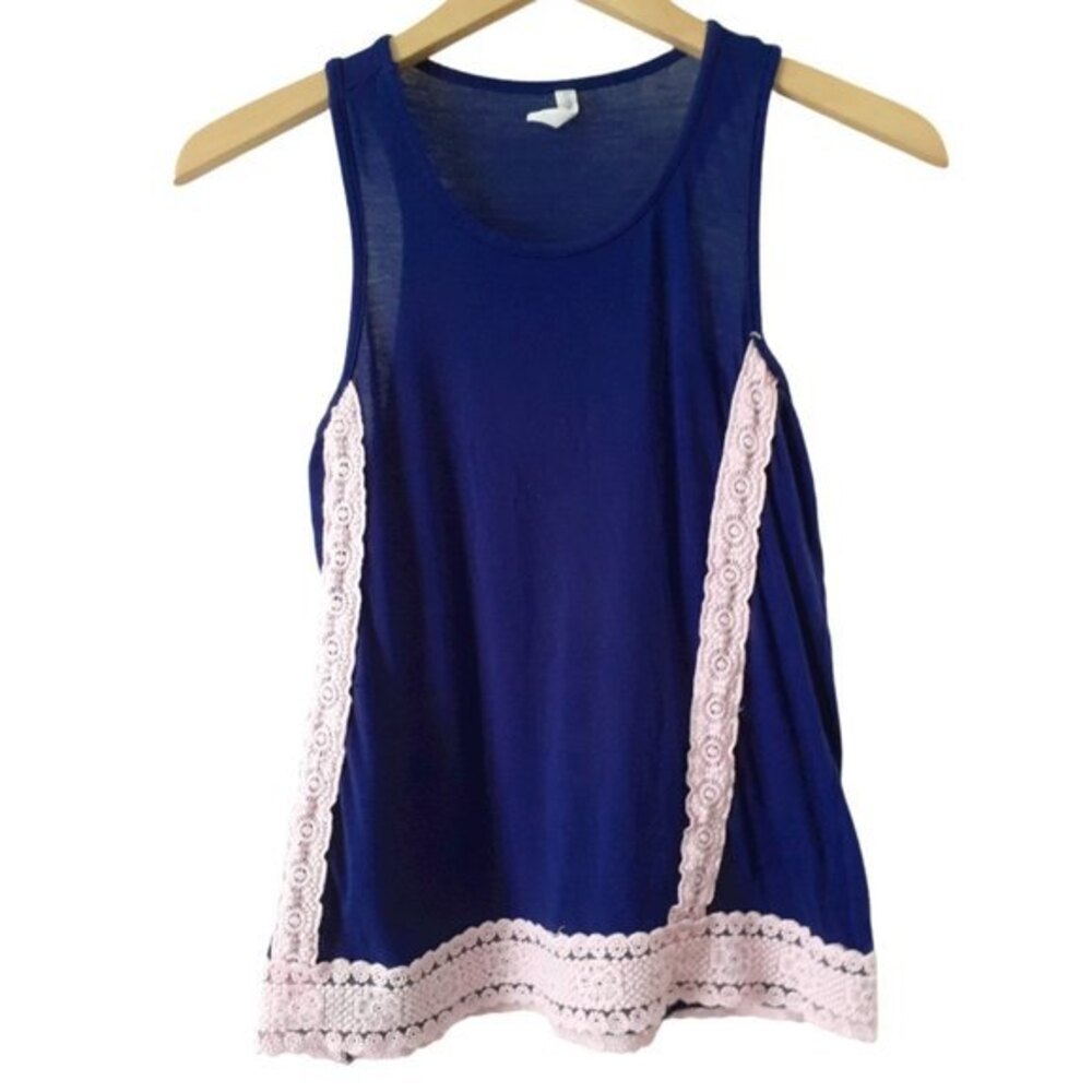 Pink Lemonade Navy Floral Embroidered Trim Pullover Tank Top Size 14
